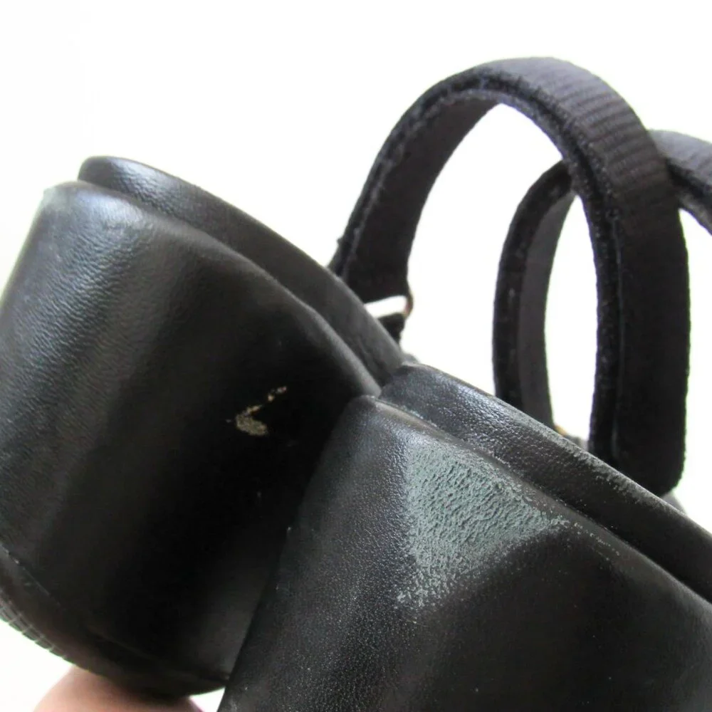 PRADA 90’s VINTAGE Black Sporty Open Toe Platform Sandals W/Metal Buckles Size-9